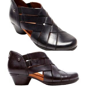 Cobb Hill Womens Laurel Bootie Woven Leather Heels Cushioned Black Sandals 10